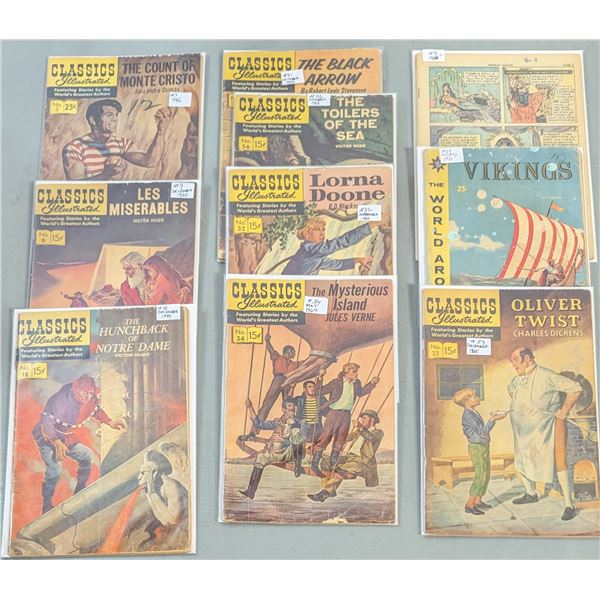 VTG Classics Illustrated Comic Lot - Count of Monte Cristo, Les Miserables, Vikings & More