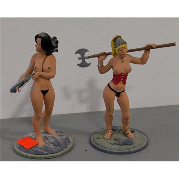 Fantasy Female Warrior Figure Pair w/ Axe & Crossbow