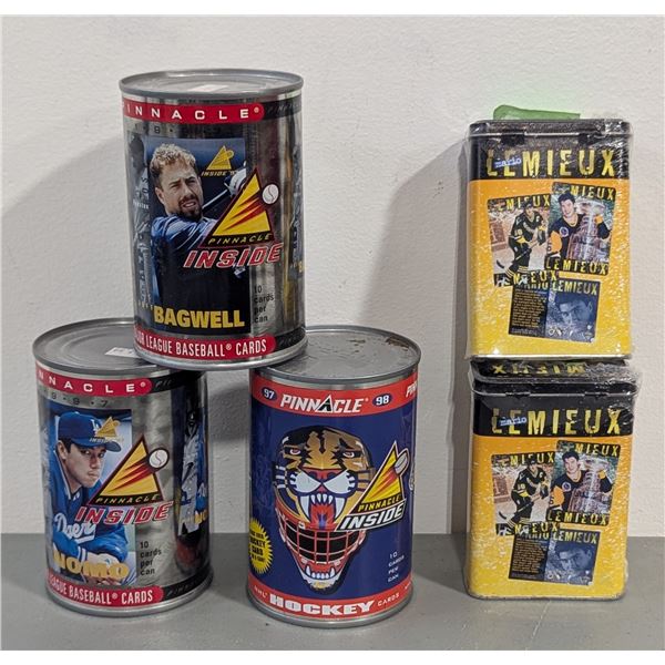 VTG 1996-98 Sealed Trading Card Tin Lot - Mario Lemieux, Bagwell, Nomar & Pinnacle Hockey