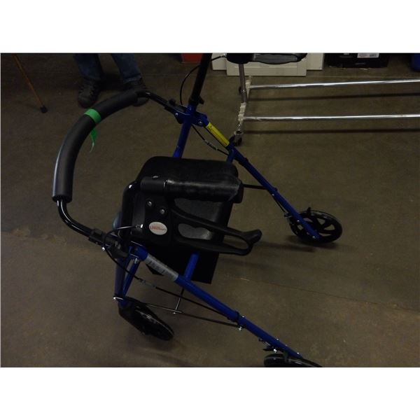 BLUE WALKER WITH BRAKES AND STEERING WHEELS