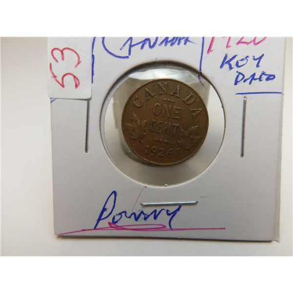 1926 KEY DATE CANADA KING GEORGE V PENNY