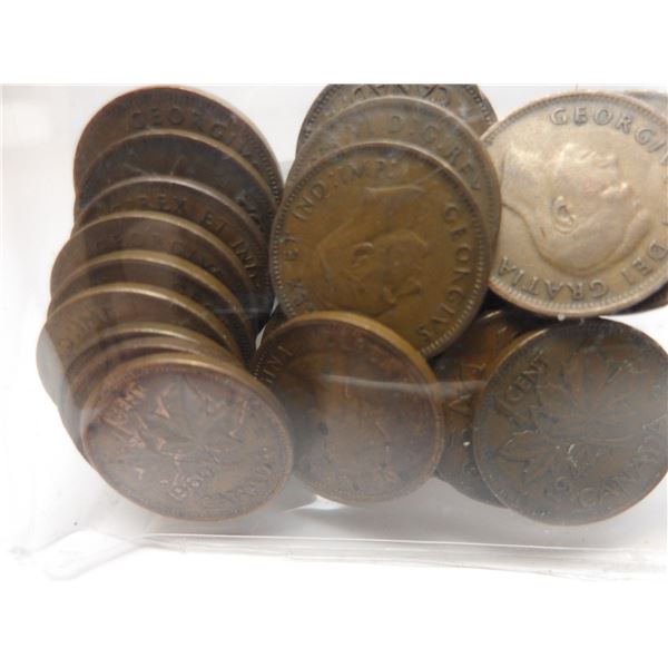 LOT OF 20 LAST OF KING GEORGE VI CANADA PENNIES