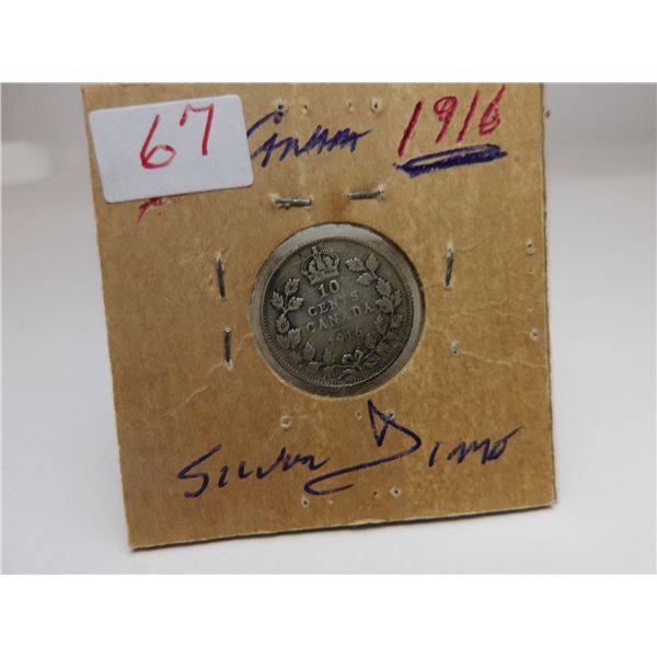 1916 CANAD AKING GEORGE V SILVER DIME