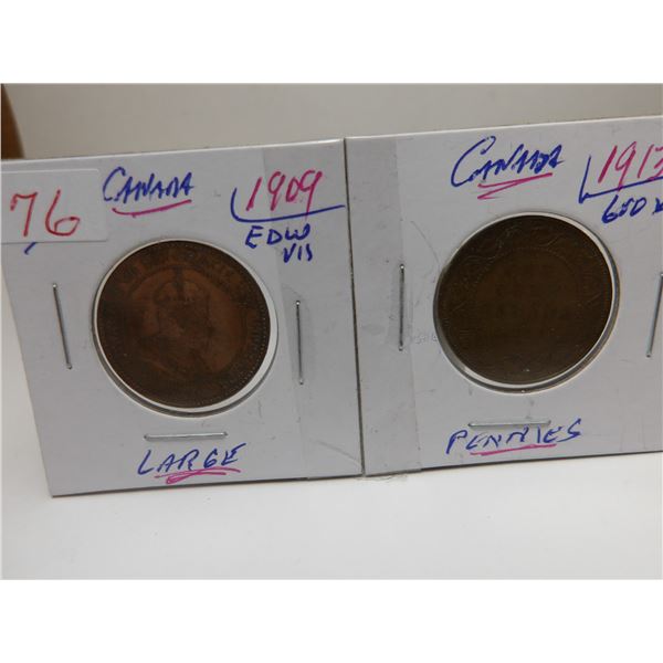 1904 & 1913 CANADA KING EDWARD VII & KING GEORGE V LARGE PENNIES