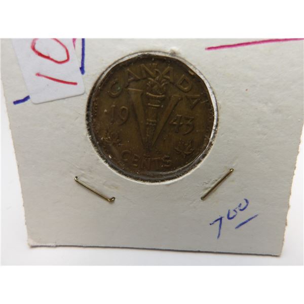 1943 WORLD WAR VICTORY CANADA NICKEL