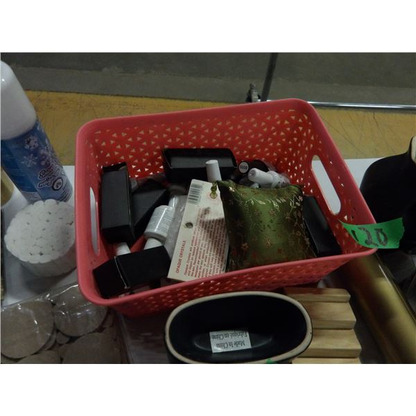 BOX C/W NAIL POLISH, LIGHT BULTS, ETC