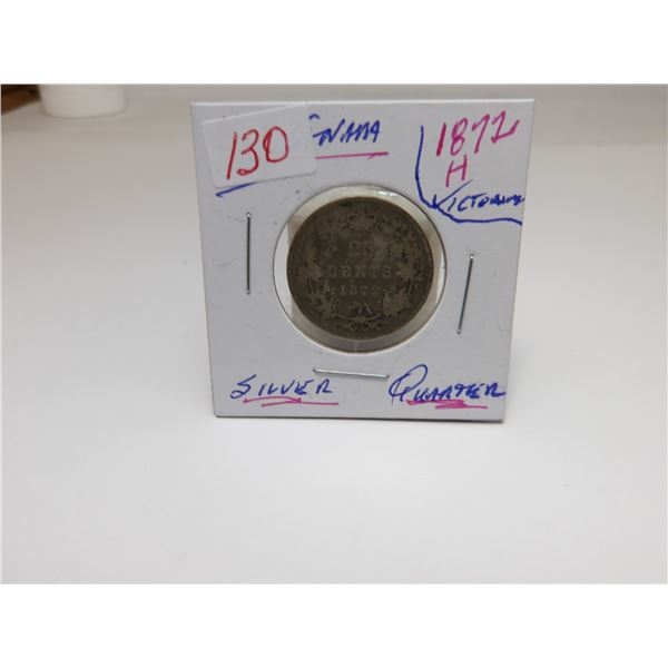 1872H CANADA VICTORAIN SILVER QUARTER