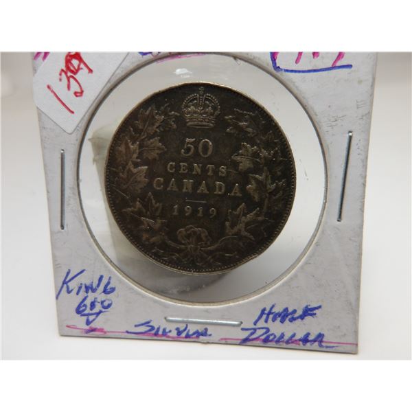 1919 CANADA KING GEORGE V SILVER HALF DOLLAR