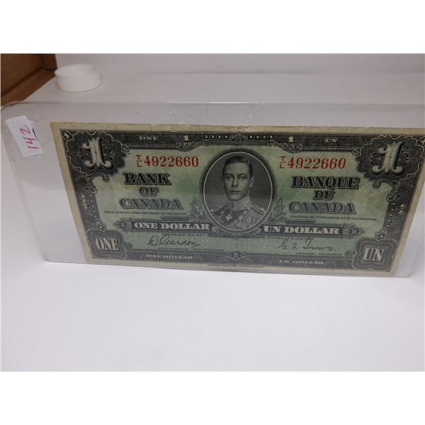 1939 CANADA KING GEORGE VI LEGAL TENDER ONE DOLLAR BANK NOTE