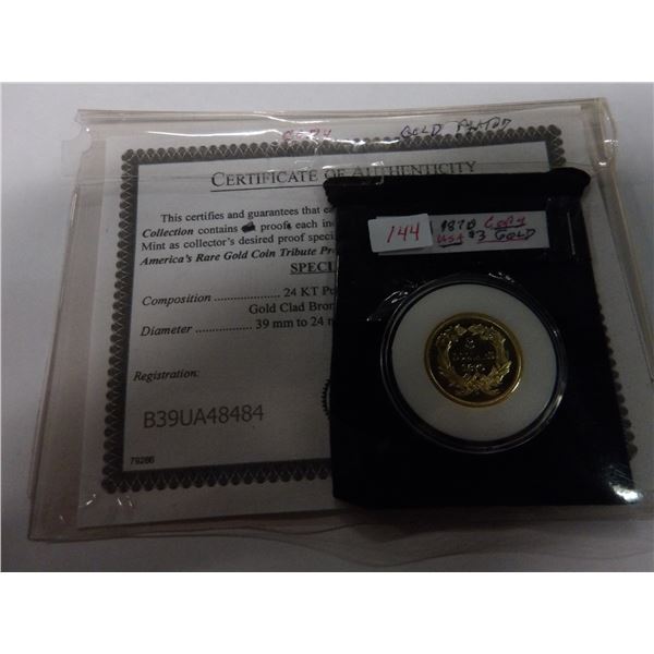 1870 USA $3 GOLD COIN (COPY)