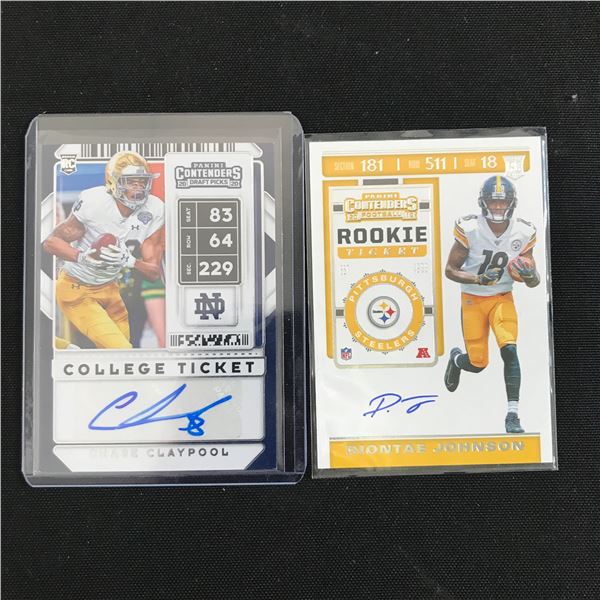 LOT OF 2 SIGNED ROOKIE FOOTBALL TRADING CARDS - INCLUDING CHASE CLAYPOOL