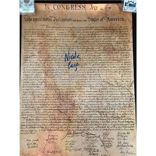 NICOLAS CAGE SIGNED DECLARATION OF INDEPENDENCE - WWOC COA