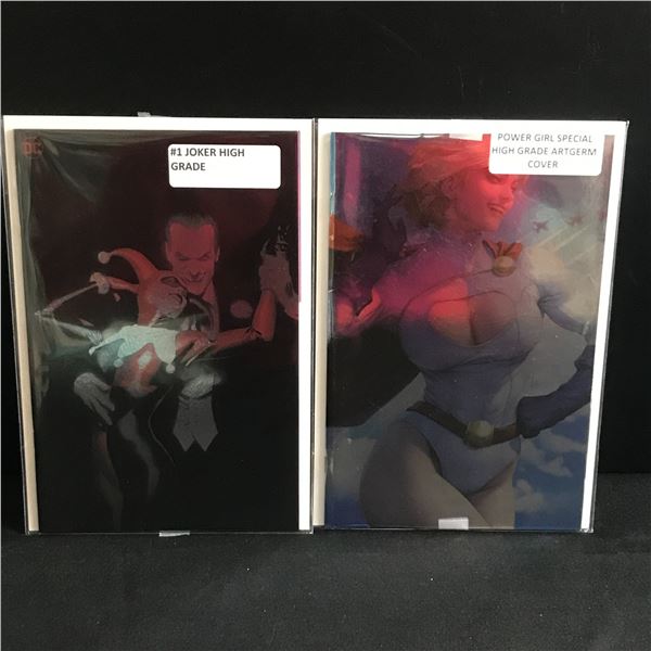 LOT OF 2 HIGH GRADE FOIL COMICS - JOKER & POWERGIRL