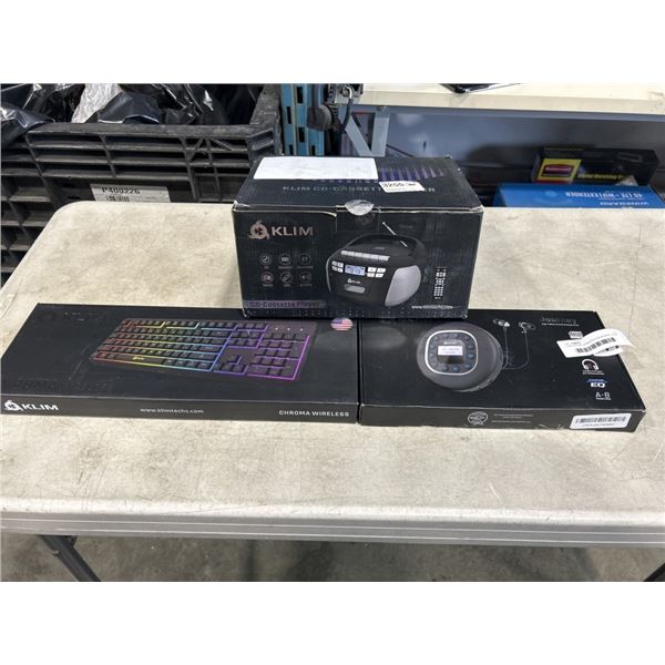 KLIM CHROMA WIRELESS KEYBOARD, KLIM DISCMAN, AND KLIM CD-CASSETTE PLAYER