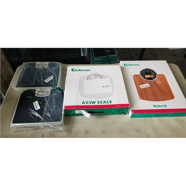 4 ADAMSON SCALES INCLUDING 2 MODELS A21, 1 A25W, AND 1 HYBRID SCALE