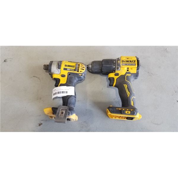 DEWALT 20V BRUSHLESS DRILL AND 20V IMPACT GUN, NO BATTERIES