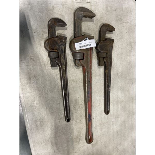 3 RIDGID PIPE WRENCHES. TWO 18'S AND ONE 24