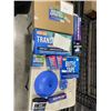 Image 1 : TRAY OF BETTER BOAT ITEMS INCUDING BOAT COVER SUPPORT POLE, TRANSCOM SAVER, HITCH PIN LOCK, OUTBOARD