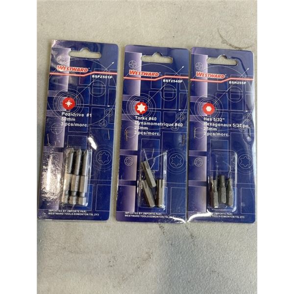 TRAY OF WESTWARD POZIDRIVE #1 50MM'S, HEX 7/32", AND TORKS #40'S