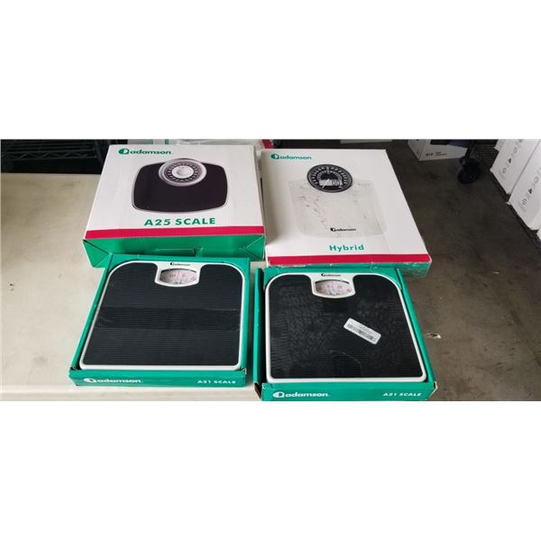 4 ADAMSON SCALES INCLUDING 2 MODELS A21, 1 A25, AND 1 HYBRID SCALE