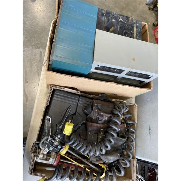2 BOXES OF TOOLS AND PARTS BINS