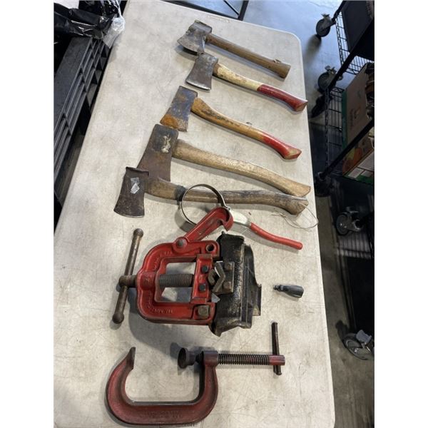 PIPE CLAMP AND ASSORTED HATCHETS