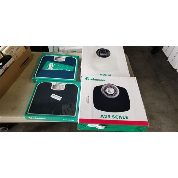 4 ADAMSON SCALES INCLUDING 2 MODELS A21, 1 A25, AND 1 HYBRID SCALE