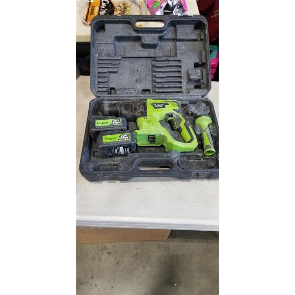 HUEPAR ROTARY HAMMER WITH 2 BATTERIES IN HARD CASE. NO CHARGER