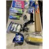 Image 3 : TRAY OF BETTER BOAT ITEMS INCLUDING LOADED TRAILER HITCH BALL MOUNT, STERN LIGHT POLE, BOAT FLUSH KI