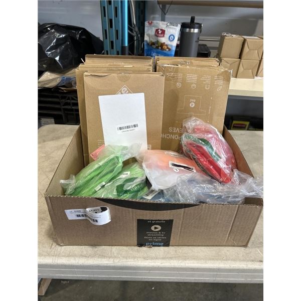 TRAY OF DISPOSABLE PONCHOS. APPROX 25 PACKAGES OF 4 PONCHOS