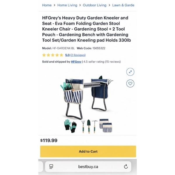 NEW HF GREY'S HEAVY DUTY FOLDING GARDEN KNEELER & SEAT W/GARDENING TOOLS