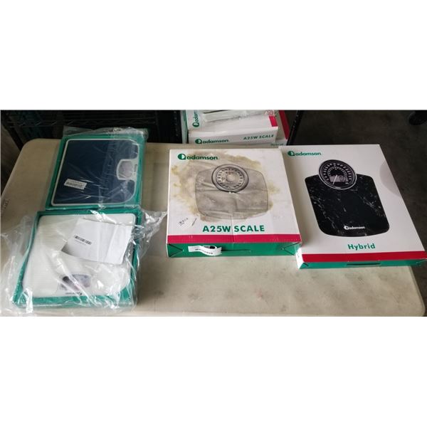 4 ADAMSON SCALES INCLUDING 2 MODELS A21, 1 A25W, AND 1 HYBRID SCALE