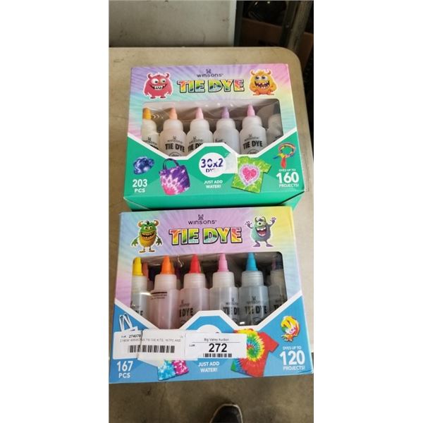 2 NEW WINSONS TIE DIE KITS, 167PC AND 203PC EACH, 24 AND 30 DIES EACH, RETAIL VALUE $75