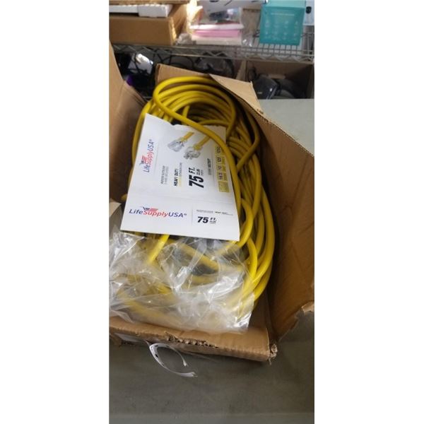 75 FOOT HEAVY DUTY LIGHTED YELLOW  EXTENSION CORD. 16AWG/3C