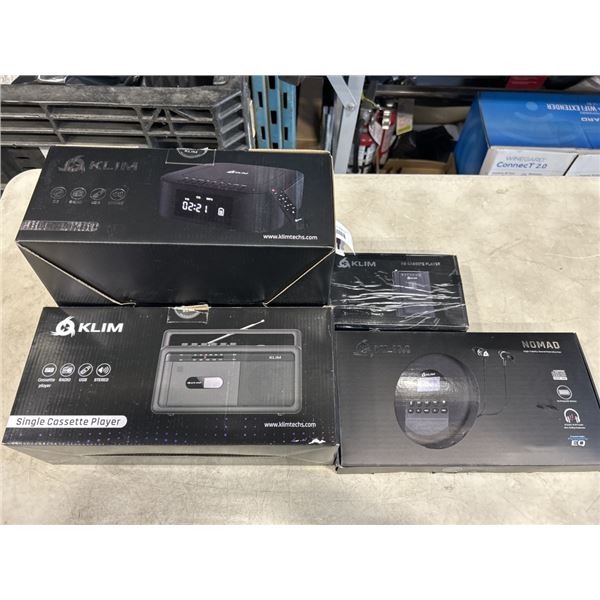 KLIM BOOMBOX, KLIM SINGLE CASETTE PLAYER, KLIM DISCMAN , AND KLIM CASETTE PLAYER