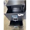Image 3 : 2 BLACK 2 DRAWER FILE CABINETS, ONE HAS KEYS AND SMALL METAL BOX
