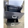 Image 4 : 2 BLACK 2 DRAWER FILE CABINETS, ONE HAS KEYS AND SMALL METAL BOX