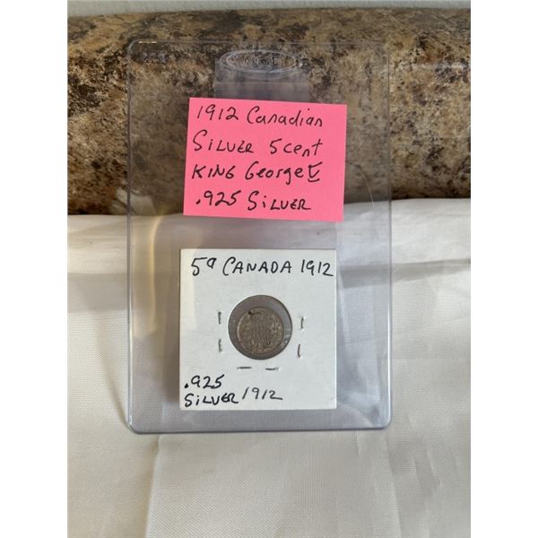 1912 CANADIAN SILVER 5 CENT .925 SILVER
