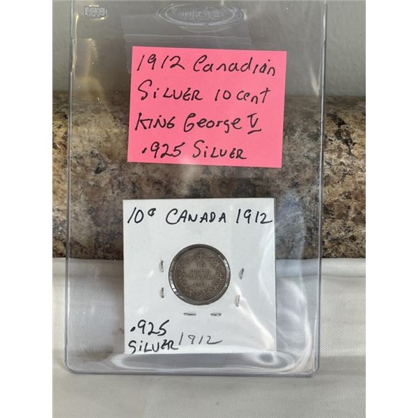 1912 CANADIAN SILVER 10 CENT .925 SILVER