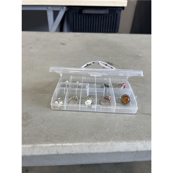 SMALL ORGANIZER WITH ESTATE RINGS, ONE IS SILVER