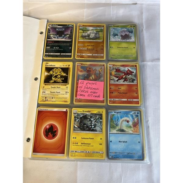 12 PAGES 107 POKEMON CARDS, OLDER CARDS