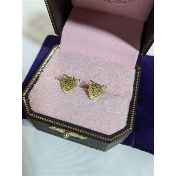 PAIR OF GOLD GUILDED 925 STERLING SILVER PANTHER HEAD STUD EARRINGS