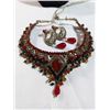 Image 1 : VINTAGE RED GLASS STONES NECKLACE AND MATCHING EARRINGS SET IN CASE