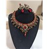 Image 2 : VINTAGE RED GLASS STONES NECKLACE AND MATCHING EARRINGS SET IN CASE