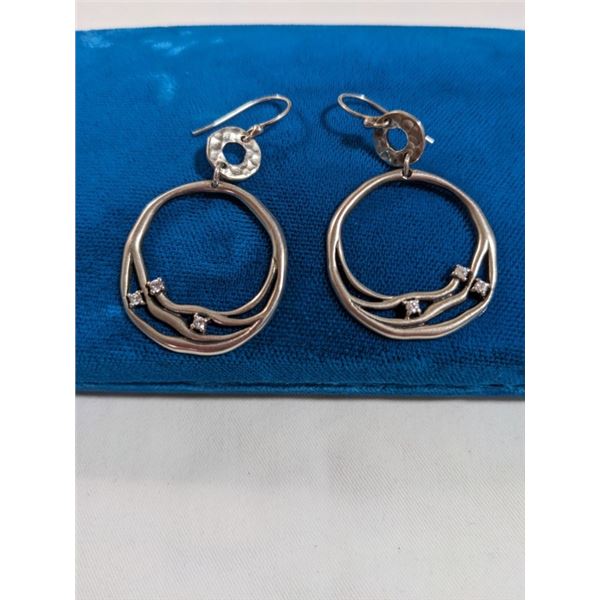 PAIR OF SILVER W/ LAB CREATED DIAMOND STONES EARRINGS