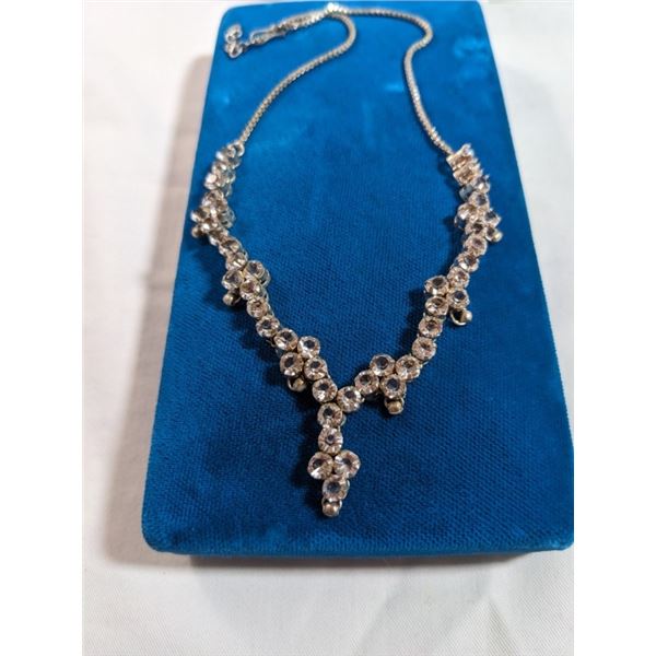 VINTAGE SILVER W/ HAND SET CRYSTAL STONES NECKLACE