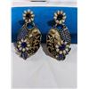 Image 1 : PAIR OF VINTAGE BLUE RHINESTONES AND FAUX PEARLS EARRINGS