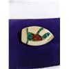 Image 1 : MAMMOTH IVORY BROOCH INLAID W/ GOLD DUST AMBER AND GREEN MALACHITE STONES