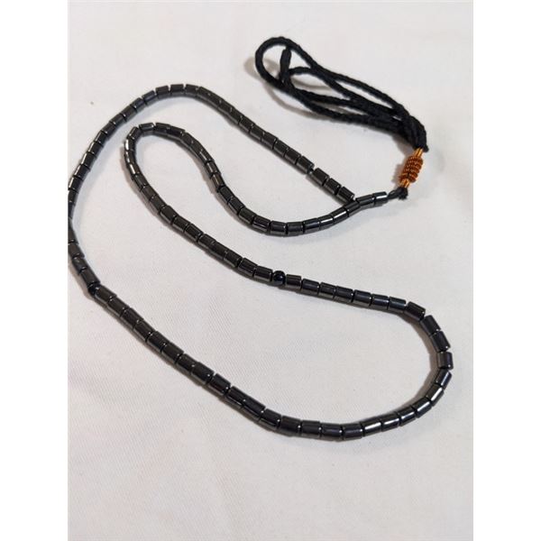 BLACK HEMETITE BEADS W/ TASSEL NECKLACE