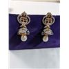 Image 1 : PAIR OF GOLD GUILDED W/ TINY CRYSTAL STONES DANGLE EARRINGS